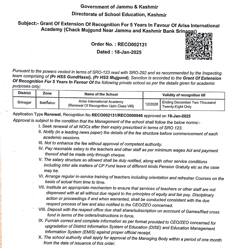 Recognition Certificate